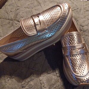 Dolce Vita Metallic Rose Gold Perforated Platform Mules